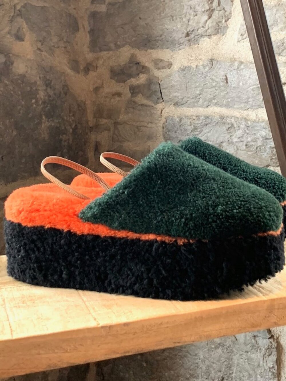 Fendi Colourblock Platform Shearling Mules